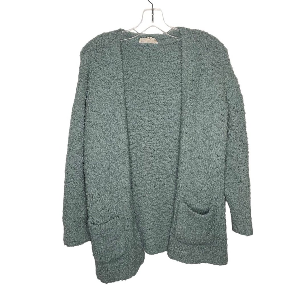 Pink Republic Tiffany Blue Popcorn Knit Open Front Cardigan Sweater Pockets M